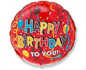 Balon foliowy 18 cali - Happy Birthday (tasiemki) pakowany