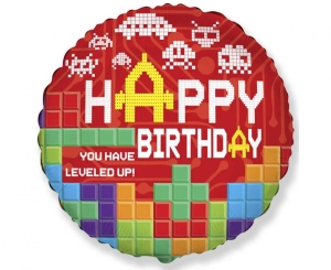 Balon foliowy 18 cali - Happy Birthday- BRICKS pakowany