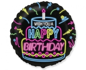 Balon foliowy 18 cali - Happy Birthday- NEON pakowany