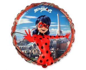 Balon foliowy 18 cali - Miraculous (okrągły) pakowany