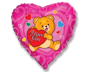 Balon foliowy 18 cali - Miś: I love you pakowany