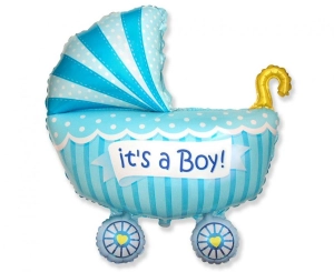 Balon foliowy 24 cale - "Wózek dla chłopca" (niebieski) pakowany