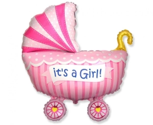 Balon foliowy 24 cale - "Wózek dla dziewczynki" (różowy) pakowany
