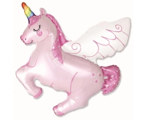 Balon foliowy 24 cale - Jednorożec - Tęczowy róg różowy pakowany