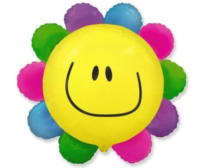 Balon foliowy 24 cale - Kwiatek (tęczowy) pakowany