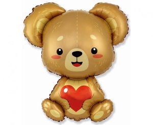 Balon foliowy 24 cale - Miś z serduszkiem pakowany