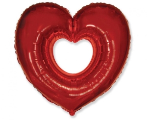 Balon foliowy 24 cale - Serce otwarte czerwone pakowany