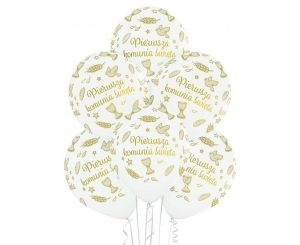 Balony Belbal 12 cali D11 "Pierwsza Komunia Święta" białe 50 szt