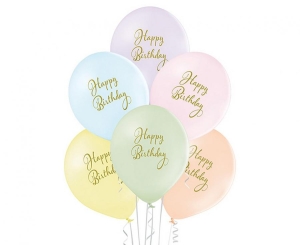 Balony Belbal 12 cali D11 happy birthday pastel 50 szt
