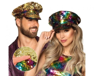 Czapka dla dorosłych z cekinami złota/tęczowa