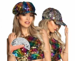 Czapka z daszkiem cekiny tęczowe/srebrne