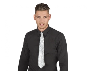 Krawat błyszczący srebrny 40 cm