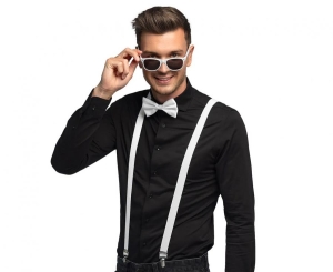 Zestaw imprezowy dla mężczyzny (okulary muszka szelki) biały