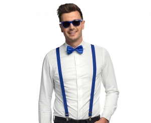 Zestaw imprezowy dla mężczyzny (okulary muszka szelki) niebieski