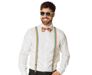 Zestaw imprezowy dla mężczyzny (okulary muszka szelki) tęczowy