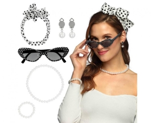Zestaw lata 50' (apaszka okulary party naszyjnik bransoletka)