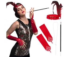 Zestaw Retro lata 20' (opaska naszyjnik 2 rękawiczki cygaretka)