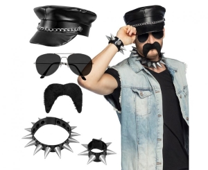 Zestaw Rocker (czapka okulary naszyjnik bransoletka i wąsy)