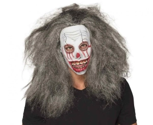 Maska lateksowa Klaun Zombi z włosami