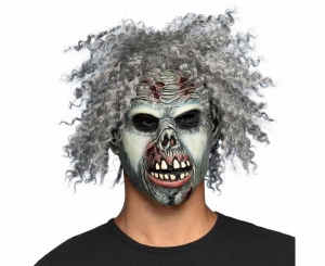 Maska lateksowa Szalony Zombie z włosami