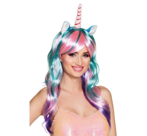 Peruka "Jednorożec Magiczny" z rogiem i uszami