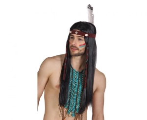 Peruka Indianin Takoda długie czarne włosy