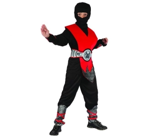 Strój Czerwony Ninja (koszula kaptur spodnie ochraniacz pas ochraniacze na ręce i nogi) rozm. 130/140 cm