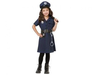 Strój dla dzieci Elegancka Policjantka (sukienka pasek czapka kajdanki krótkofalówka pałka) rozm. 130/140 cm