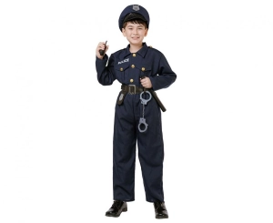 Strój dla dzieci Elegancki Policjant (bluzka spodnie pasek czapka kajdanki krótkofalówka pałka) rozm. 110/120 cm