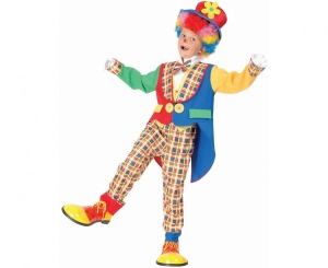 Strój dla dzieci Kolorowy Klaun (bluzka spodnie kapelusz muszka) rozm. 110/120 cm
