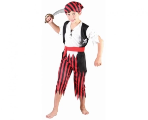 Strój dla dzieci Pasiasty Pirat (spodnie bluzka z kamizelką pasek bandana) rozm.130/140 cm