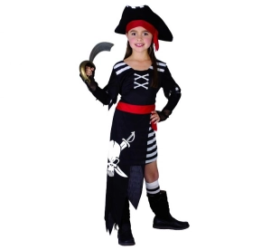 Strój dla dzieci Piratka z Czaszką (sukienka z pasem i rękawkami kapelusz) rozm. 130/140 cm