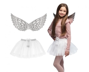 Strój dla dzieci Srebrny Aniołek (skrzydła spódniczka)