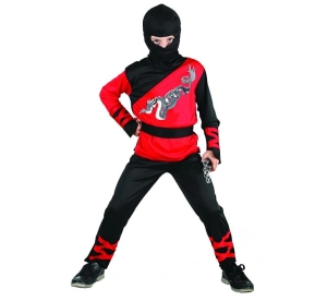 Strój Dragon Ninja (bluzka spodnie kaptur nakładki na ręce pas) rozm. 110/120 cm