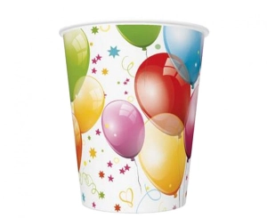 Kubeczki pap. Birthday Balloons 250 ml 8 szt