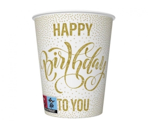 Kubeczki pap. Happy Birthday Dotted Gold 250 ml 8 szt