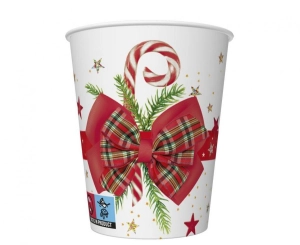 Kubeczki papierowe Checked Bow with Candy Cane 250 ml 8 szt