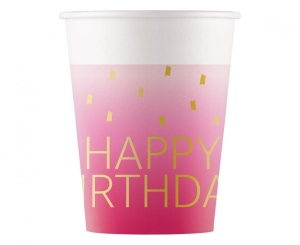 Kubeczki papierowe Pink Happy Birthday 200 ml 8 szt
