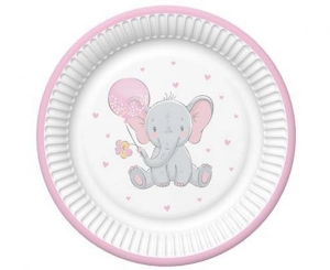 Talerzyki Baby Elephant with Pink Ballon 8 szt