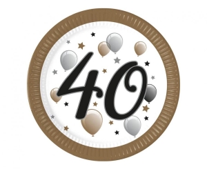 Talerzyki papierowe 40 urodziny 23 cm 8 szt