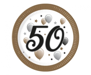 Talerzyki papierowe 50 urodziny 23 cm 8 szt