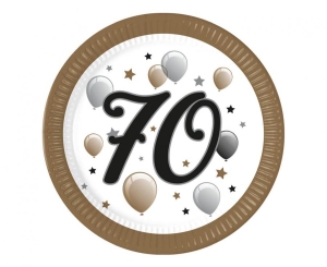 Talerzyki papierowe 70 urodziny 23 cm 8 szt