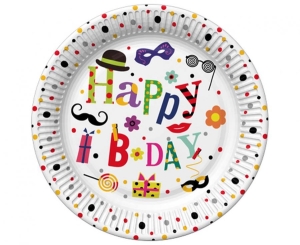 Talerzyki papierowe Funny B-day 18 cm 8 szt