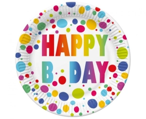 Talerzyki papierowe Happy B'Day Dots 23 cm 8 szt