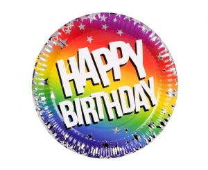 Talerzyki papierowe 'Happy Birthday' 18 cm 10 szt