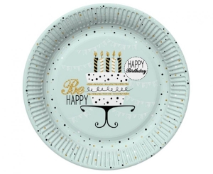 Talerzyki papierowe Mint and Happy B-day 18 cm 8 szt