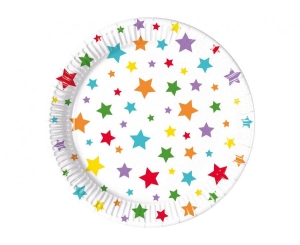 Talerzyki papierowe Multicolor Bright Stars 20 cm 8 szt