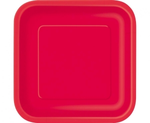 Talerzyki papierowe czerwone kwadratowe 18 cm 16 szt