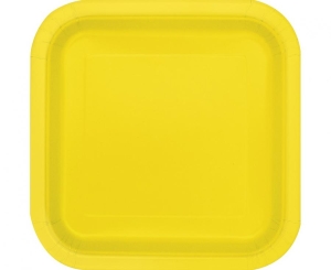 Talerzyki papierowe neonowe żółte 18 cm kwadratowe 16 szt