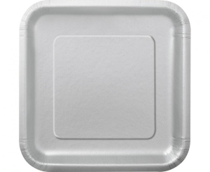 Talerzyki papierowe srebrne kwadratowe 18 cm 16 szt